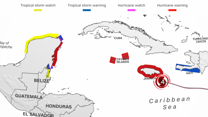 Se emite alerta de huracán en varias regiones de la Península de Yucatán, México.